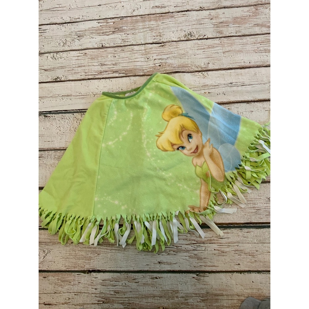 Disney Store Tinker Bell Fleece Poncho Girls Large Green Fringe Cape